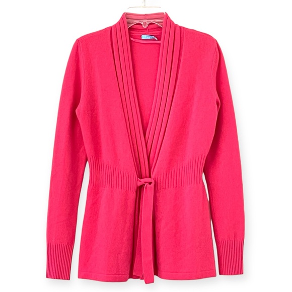 J. McLaughlin 100% Cashmere Hot Pink Front Tie Sweater Cardigan Shawl Neck - Picture 2 of 16